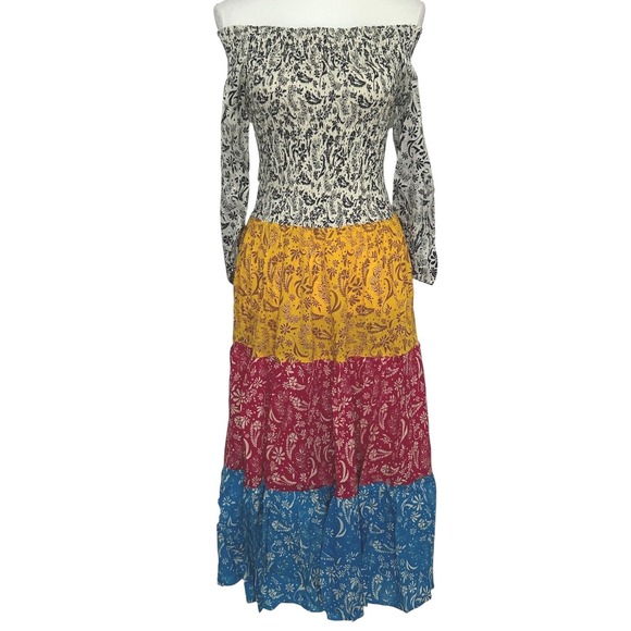 COOL CHANGE Joni Smocked Off-Shoulder Tiered‎ Maxi Dress Rayon Floral Multi S - Picture 1 of 7